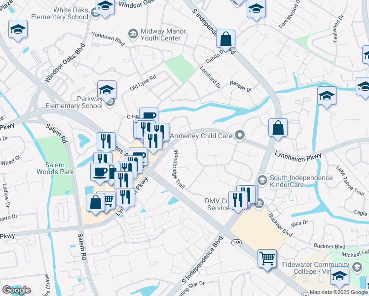 map of restaurants, bars, coffee shops, grocery stores, and more near 3913 Betsy Crescent in Virginia Beach