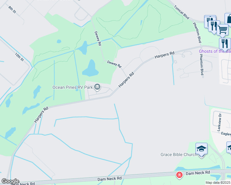 map of restaurants, bars, coffee shops, grocery stores, and more near 1677 Harpers Road in Virginia Beach