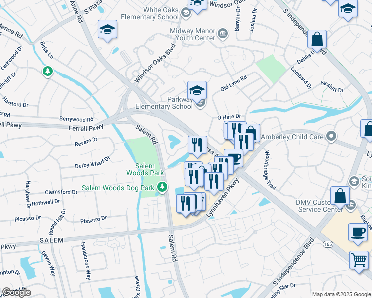 map of restaurants, bars, coffee shops, grocery stores, and more near 4335 Atwater Arch in Virginia Beach