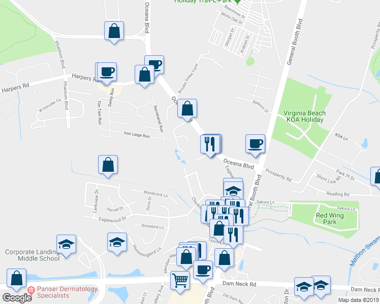 map of restaurants, bars, coffee shops, grocery stores, and more near 1368 Beacons Reach Drive in Virginia Beach