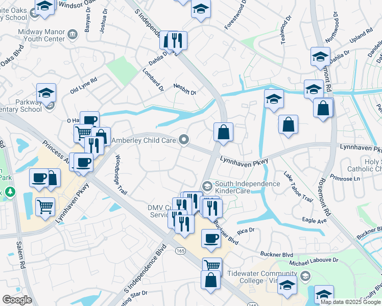map of restaurants, bars, coffee shops, grocery stores, and more near 1508 Northtree Circle in Virginia Beach