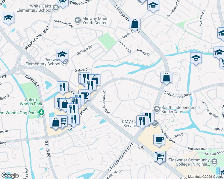 map of restaurants, bars, coffee shops, grocery stores, and more near 3913 Betsy Crescent in Virginia Beach