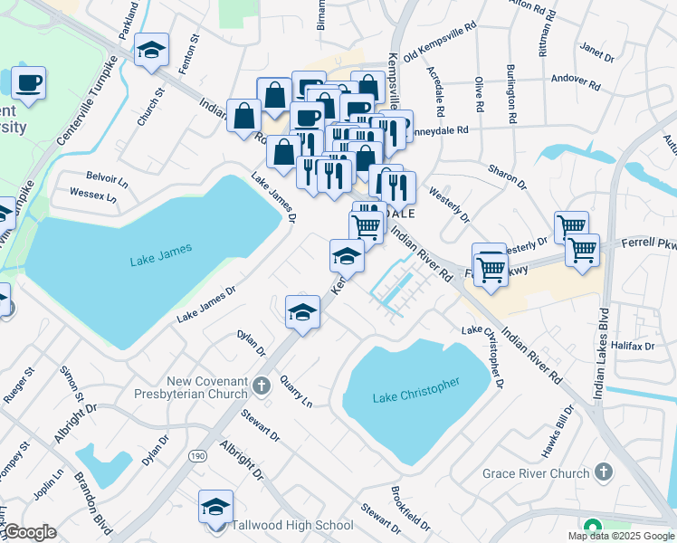 map of restaurants, bars, coffee shops, grocery stores, and more near 1453 Virginia 190 in Virginia Beach