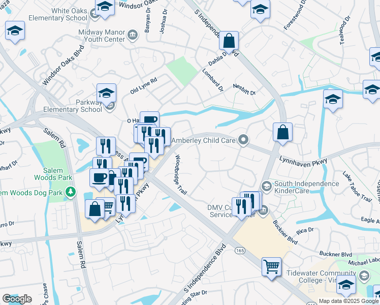map of restaurants, bars, coffee shops, grocery stores, and more near 3913 Betsy Crescent in Virginia Beach