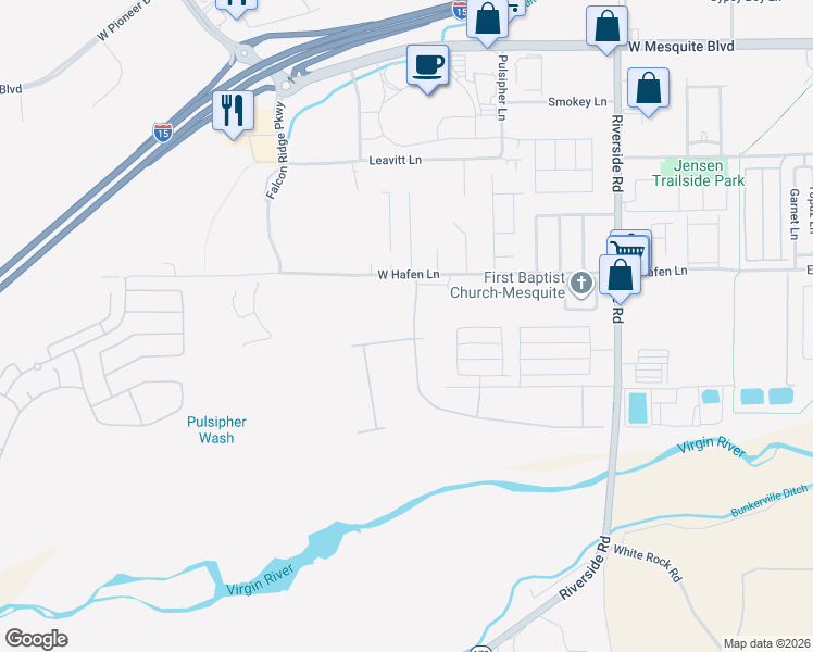 map of restaurants, bars, coffee shops, grocery stores, and more near 485 Hagens Alley in Mesquite