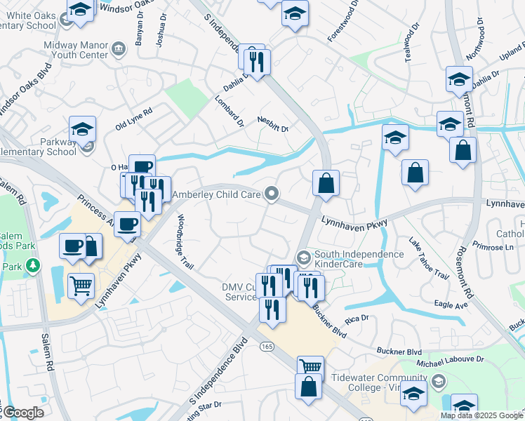 map of restaurants, bars, coffee shops, grocery stores, and more near 3801 Hearthside Lane in Virginia Beach