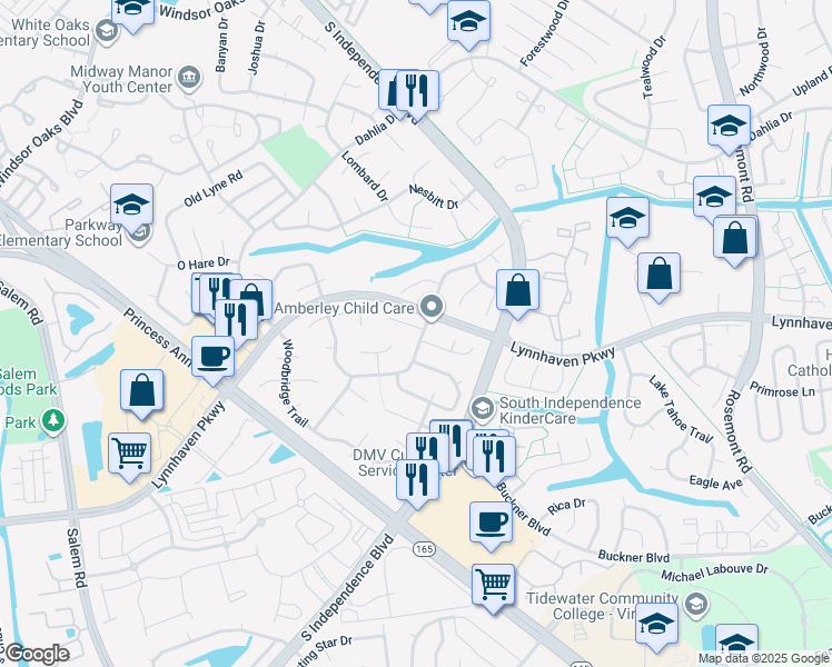 map of restaurants, bars, coffee shops, grocery stores, and more near 3801 Hearthside Lane in Virginia Beach