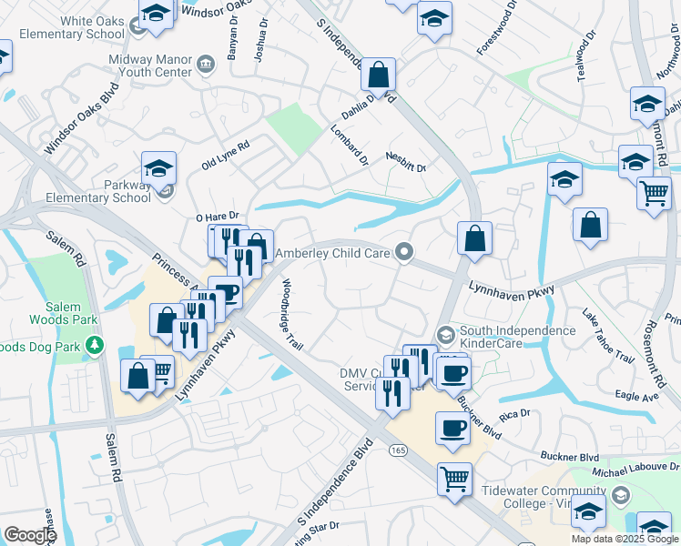 map of restaurants, bars, coffee shops, grocery stores, and more near 3805 Betsy Crescent in Virginia Beach