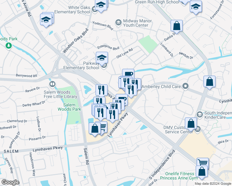 map of restaurants, bars, coffee shops, grocery stores, and more near 4205 Macarthur Road in Virginia Beach