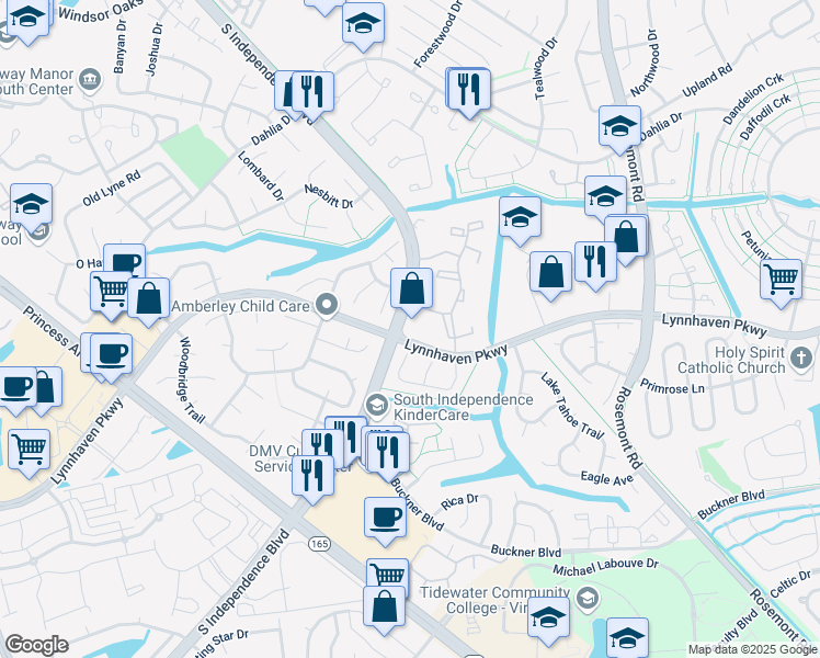 map of restaurants, bars, coffee shops, grocery stores, and more near 1996 South Independence Boulevard in Virginia Beach