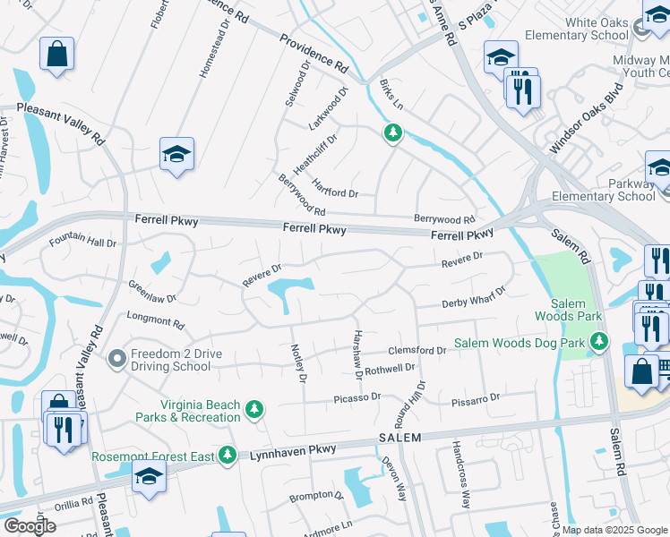 map of restaurants, bars, coffee shops, grocery stores, and more near 1533 Holmes Court in Virginia Beach