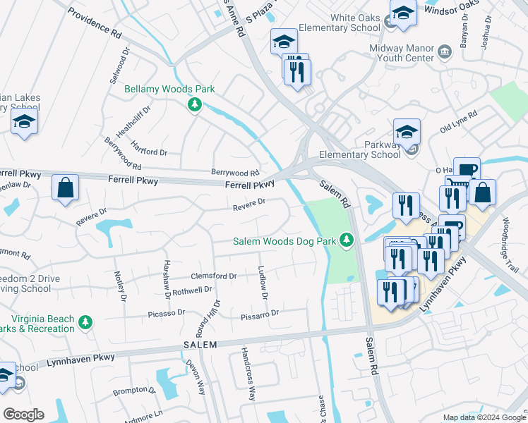 map of restaurants, bars, coffee shops, grocery stores, and more near 4412 Loring Road in Virginia Beach
