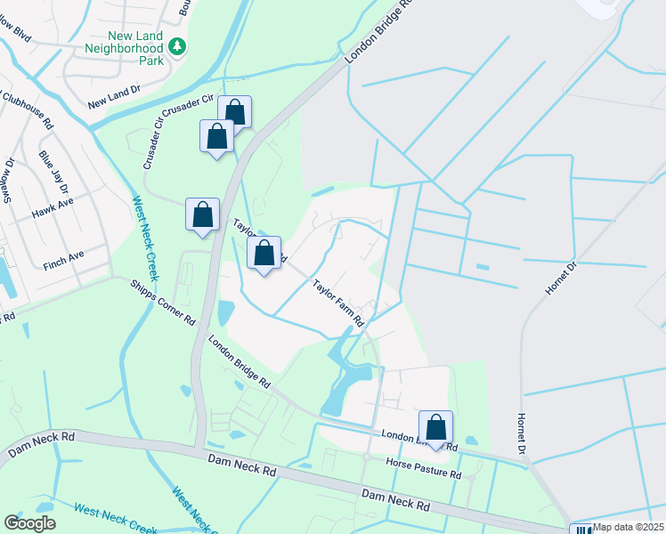 map of restaurants, bars, coffee shops, grocery stores, and more near 1352 Taylor Farm Road in Virginia Beach
