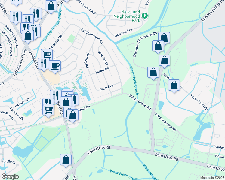 map of restaurants, bars, coffee shops, grocery stores, and more near 2916 Raven Avenue in Virginia Beach