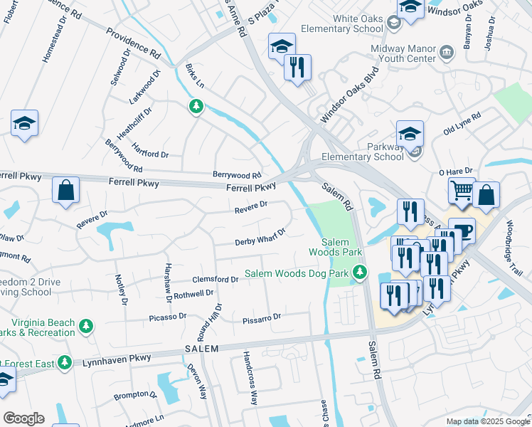 map of restaurants, bars, coffee shops, grocery stores, and more near 4412 Loring Road in Virginia Beach