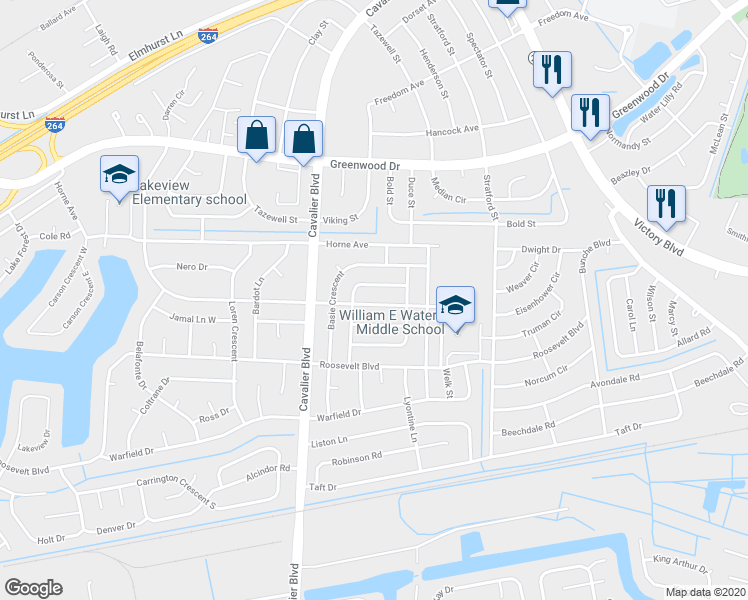 map of restaurants, bars, coffee shops, grocery stores, and more near 910 Darren Drive in Portsmouth