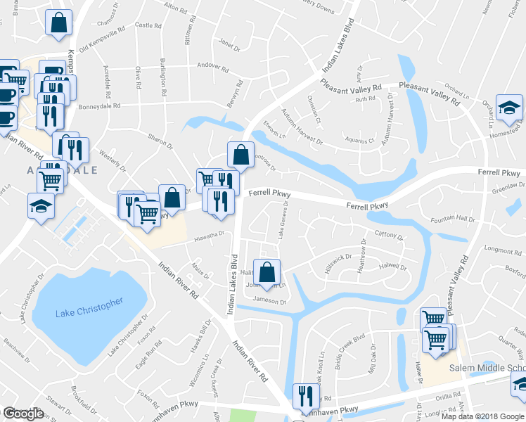 map of restaurants, bars, coffee shops, grocery stores, and more near 5231 Lake Victoria Arch in Virginia Beach