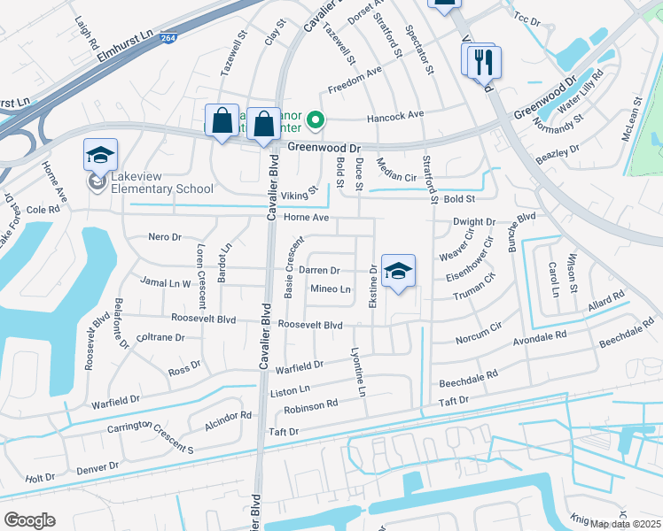 map of restaurants, bars, coffee shops, grocery stores, and more near 908 Darren Drive in Portsmouth