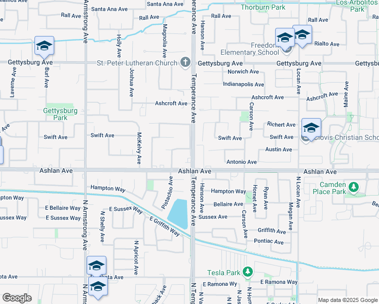 map of restaurants, bars, coffee shops, grocery stores, and more near 3140 Richert Avenue in Clovis