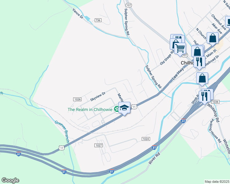 map of restaurants, bars, coffee shops, grocery stores, and more near 338 Martin Avenue in Chilhowie