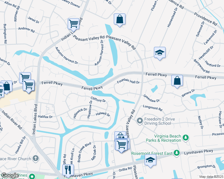 map of restaurants, bars, coffee shops, grocery stores, and more near 4821 Firth Lane in Virginia Beach