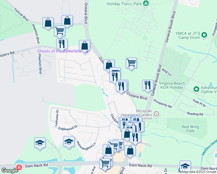map of restaurants, bars, coffee shops, grocery stores, and more near 1368 Beacons Reach Drive in Virginia Beach