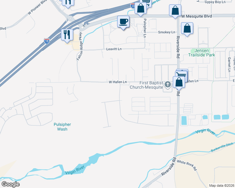 map of restaurants, bars, coffee shops, grocery stores, and more near 471 Hagens Alley in Mesquite