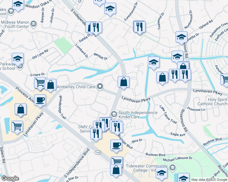 map of restaurants, bars, coffee shops, grocery stores, and more near 1324 Dockside Court in Virginia Beach