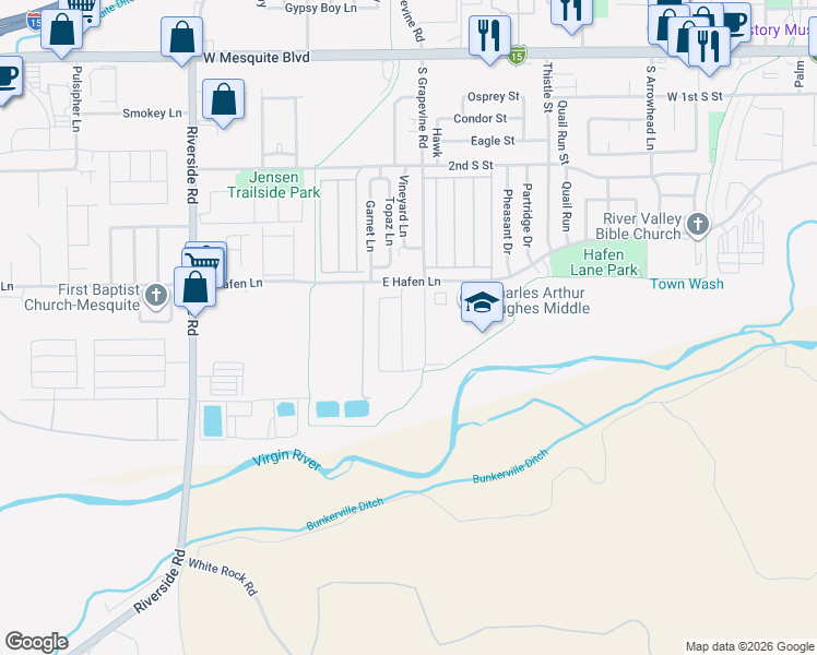 map of restaurants, bars, coffee shops, grocery stores, and more near 485 Lewis Street in Mesquite
