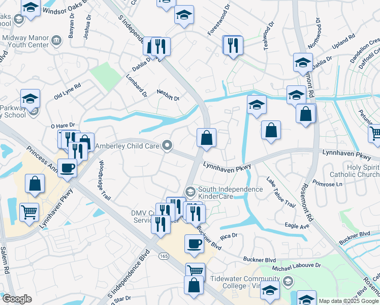 map of restaurants, bars, coffee shops, grocery stores, and more near 1324 Dockside Court in Virginia Beach