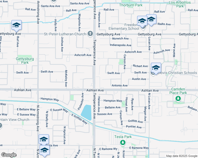 map of restaurants, bars, coffee shops, grocery stores, and more near 2644 Austin Avenue in Clovis