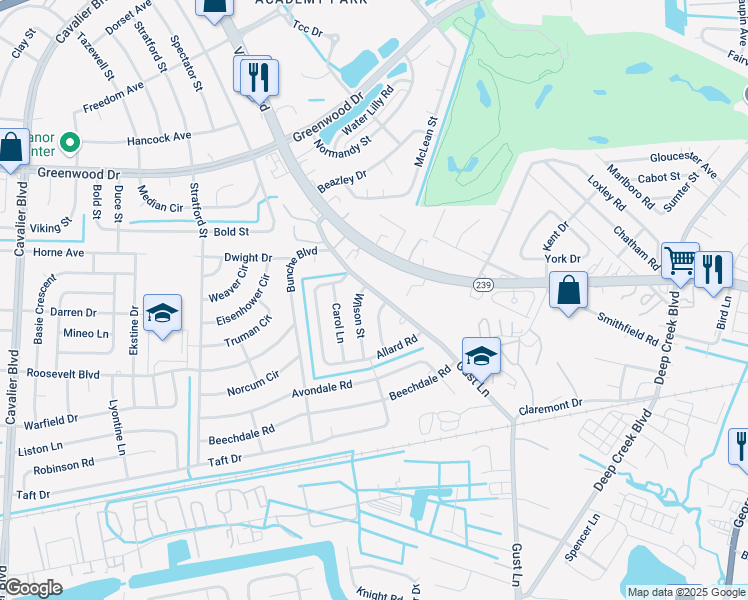 map of restaurants, bars, coffee shops, grocery stores, and more near 503 Gust Lane in Portsmouth