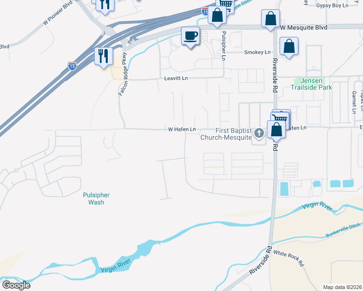 map of restaurants, bars, coffee shops, grocery stores, and more near 463 Hagens Alley in Mesquite