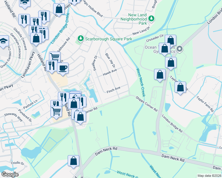 map of restaurants, bars, coffee shops, grocery stores, and more near 2937 Finch Avenue in Virginia Beach