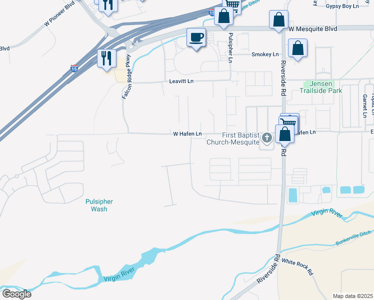 map of restaurants, bars, coffee shops, grocery stores, and more near 463 Hagens Alley in Mesquite