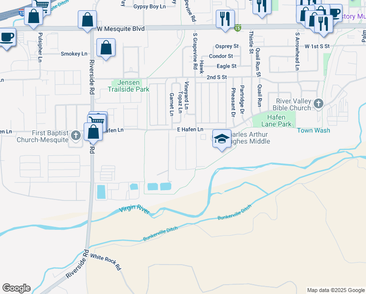 map of restaurants, bars, coffee shops, grocery stores, and more near 485 Lewis Street in Mesquite