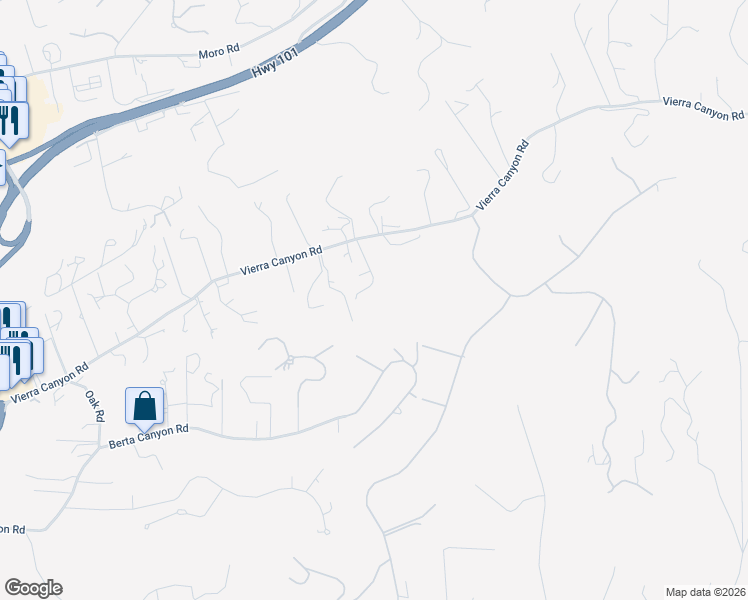 map of restaurants, bars, coffee shops, grocery stores, and more near 18310 Vierra Canyon Road in Salinas