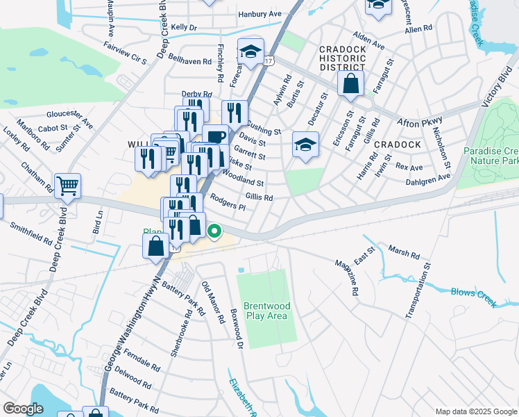 map of restaurants, bars, coffee shops, grocery stores, and more near 4 Stevens Place in Portsmouth