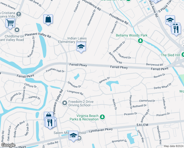 map of restaurants, bars, coffee shops, grocery stores, and more near 4637 Glencoe Lane in Virginia Beach