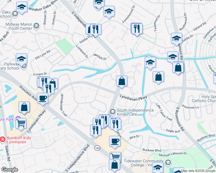 map of restaurants, bars, coffee shops, grocery stores, and more near 1508 Northtree Circle in Virginia Beach