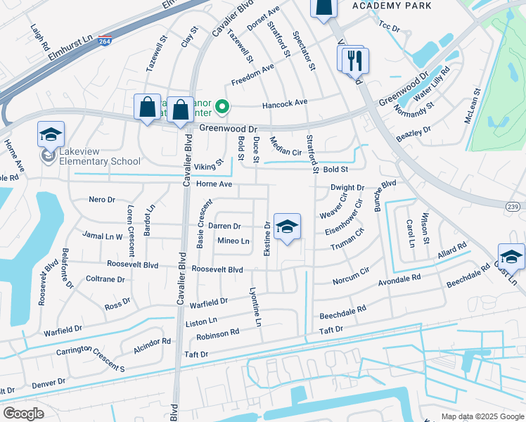 map of restaurants, bars, coffee shops, grocery stores, and more near 1410 Ekstine Dr in Portsmouth