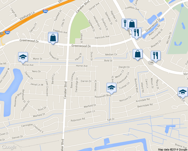 map of restaurants, bars, coffee shops, grocery stores, and more near 1410 Ekstine Dr in Portsmouth