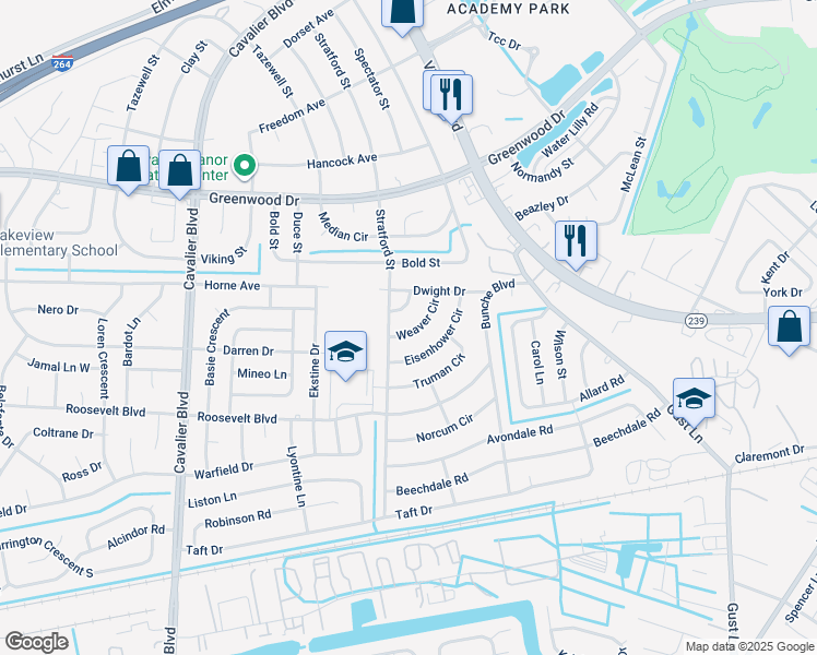 map of restaurants, bars, coffee shops, grocery stores, and more near 512 Weaver Circle in Portsmouth