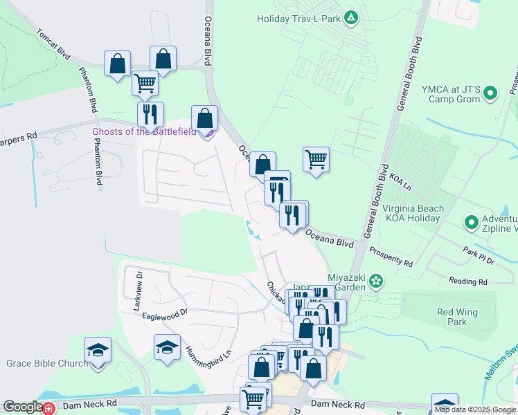 map of restaurants, bars, coffee shops, grocery stores, and more near 1368 Beacons Reach Drive in Virginia Beach