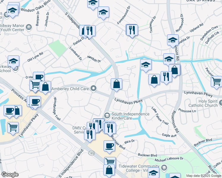 map of restaurants, bars, coffee shops, grocery stores, and more near 1996 South Independence Boulevard in Virginia Beach