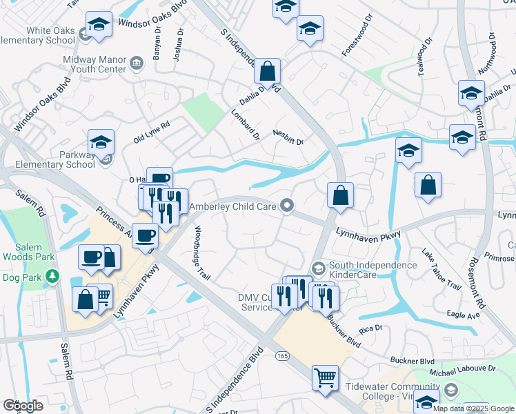 map of restaurants, bars, coffee shops, grocery stores, and more near 3824 Hearthside Lane in Virginia Beach