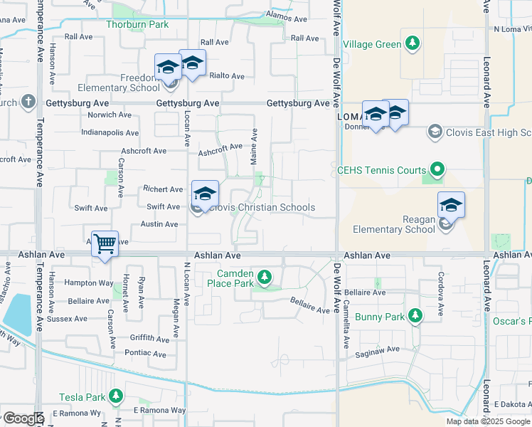 map of restaurants, bars, coffee shops, grocery stores, and more near 3044 Blackwood Avenue in Clovis