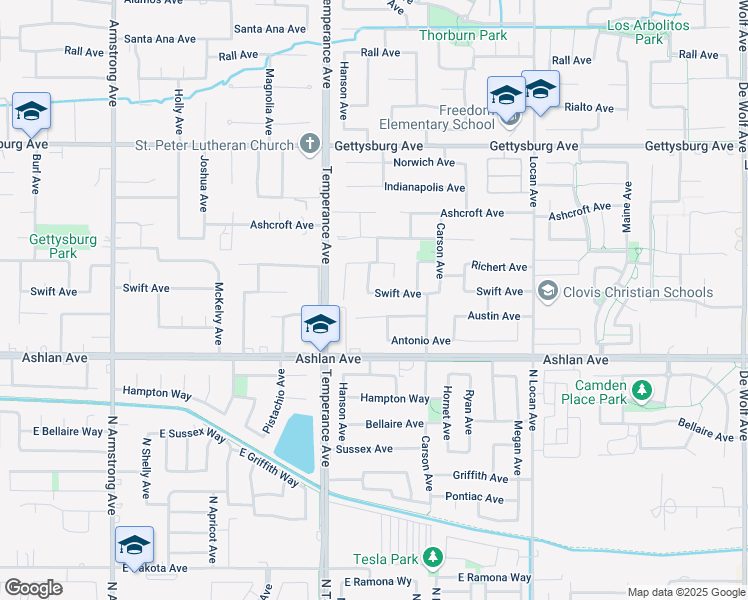 map of restaurants, bars, coffee shops, grocery stores, and more near 3054 Applegate Avenue in Clovis