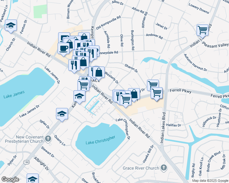 map of restaurants, bars, coffee shops, grocery stores, and more near 1437 Talisman Circle in Virginia Beach