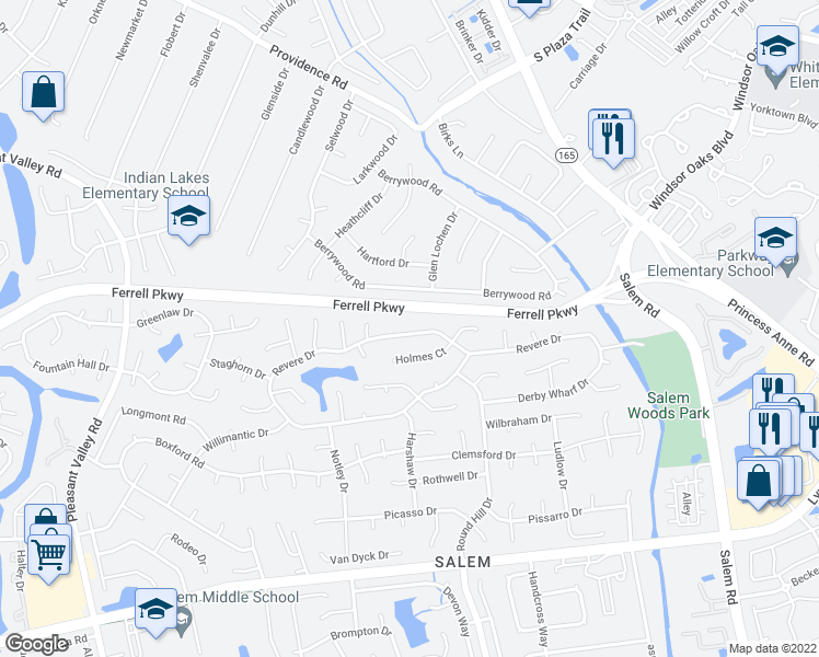 map of restaurants, bars, coffee shops, grocery stores, and more near 4520 Revere Drive in Virginia Beach